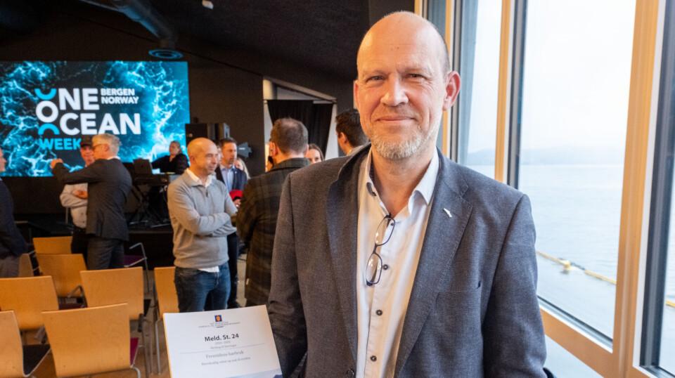 Regionsjef Krister Hoaas i Sjømat Norge Vest, like etter havbruksmeldingen ble lagt frem i Bergen i dag