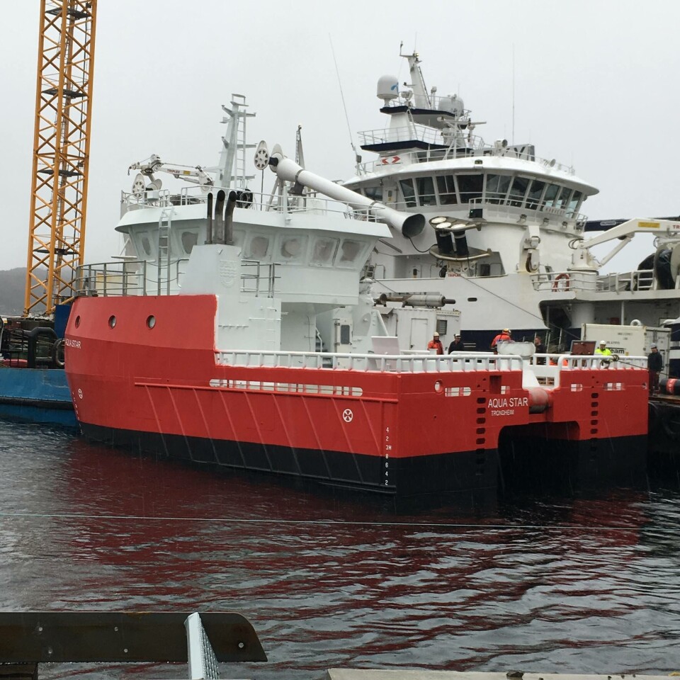 Aqua Star skal leveres i slutten av mai til Aqua Seawork. Foto: Fitjar Mek. Verksted