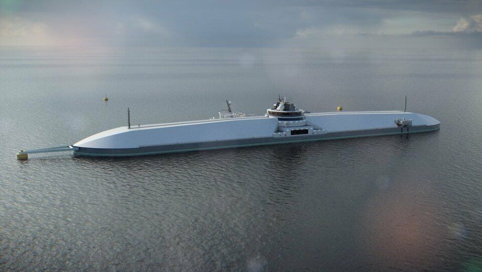 Eidsfjord Giant er 270 meter og rommer seks lukkede oppdrettsbrønner. Eidsfjord Sjøfarm søkte om 17 utviklingstillatelser til konseptet. Foto: Eidsfjord Sjøfarm