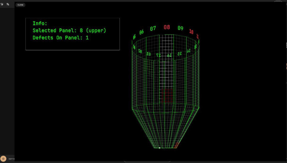 Siden systemet vet hvor den befinner seg er det også mulig å få opp et kart i brukergrensesnittet for å illustrere for operatøren hvilket del av anlegget som er inspisert (grønt), hva som gjenstår (hvitt) og hvor det er detektert skader (rødt). Trykker man på rødt panel vil man da kunne få se skadene og mer detaljer om lokasjon.