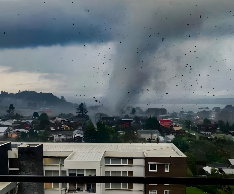 Her herjer tornadoen i byen Puerto Varas i Los Lagos-regionen.