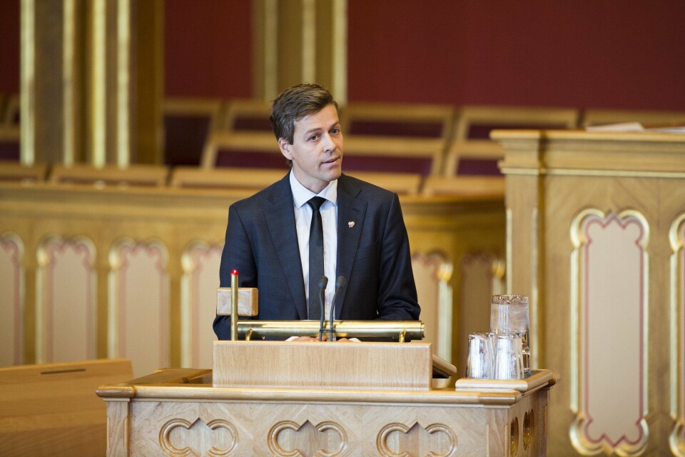 Knut Arild Hareide (KrF) på talerstolen i Stortinget. Foto: Stortinget