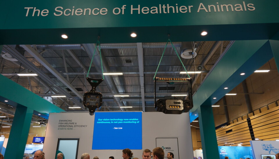 MSD Animal Health sitt nye Falcon kamerasystem og biomassesystem hang på utstilling under Aqua Nor.