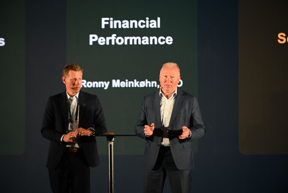 CFO Ronny Meinkøhn og CEO Knut Nesse i Akva Group Knut Nesse, presenterte tallene for Q2 under Aqua Nor.
