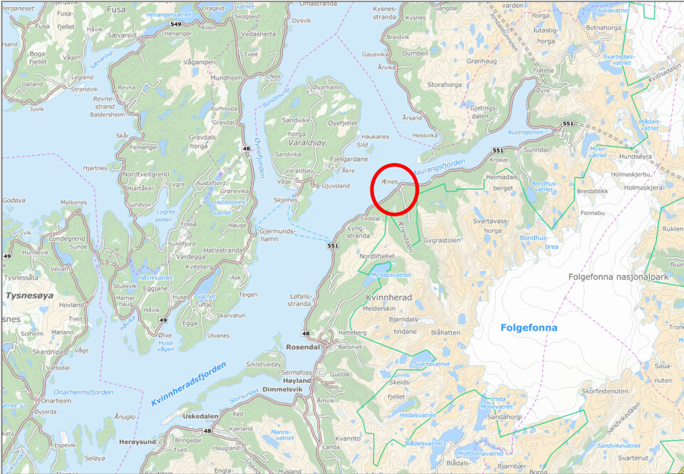 Oversiktskart. Ænes er markert med rød sirkel (Kjelde: Fonnakart.no) Oversiktskart. Ænes er markert med rød sirkel (Kjelde: Fonnakart.no)