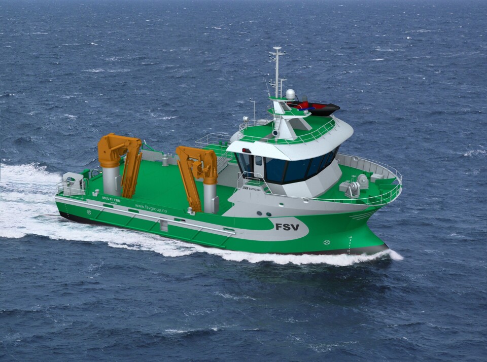 Sletta Verft har fått kontrakt på å bygge et nytt servicefartøy for FSV Group. Det skal leveres i 2021. Illustrasjon: Sletta Verft