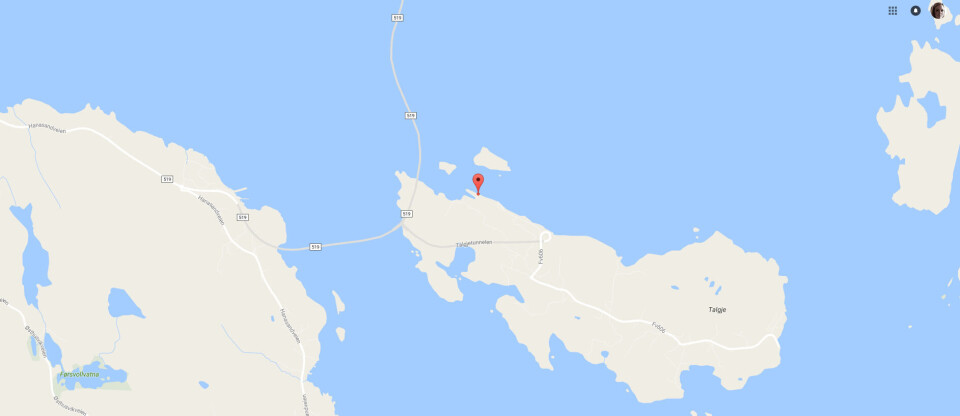 På den gamle fergekaien på Talgje skal det bygges havbrukspark. Kart: GoogleMaps.
