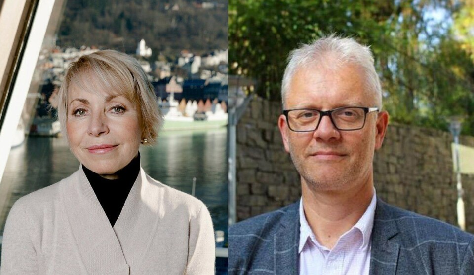 Avtroppende havforskningsdirektør Sissel Rogne og påtroppende, Nils Gunnar Kvamstø. Fotograf: Paul S. Amundsen / Havforskningsinstituttet / UiB Avtroppende havforskningsdirektør Sissel Rogne og påtroppende, Nils Gunnar Kvamstø. Fotograf: Paul S. Amundsen / Havforskningsinstituttet / UiB