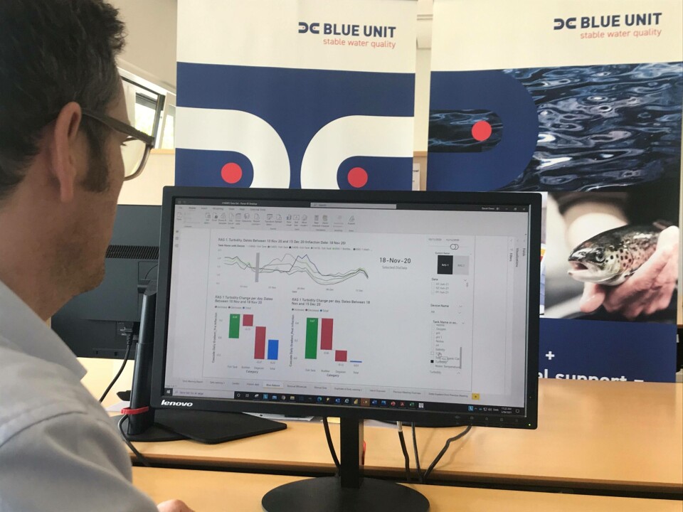 Blue Unit Solution fra danske Blue Unit hevdes å være verdens første sentraliserte overvåkingssystem for RAS-anlegg, det måler på 12 vitale vannkvalitetsparametere døgnet rundt. Foto: Blue Unit