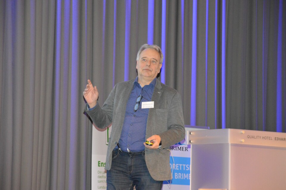 Gunnar Steinn Gunnarsson fra Laxar under havbrukskonferansen Aqkva 2018. Foto: Katarina Berthelsen.