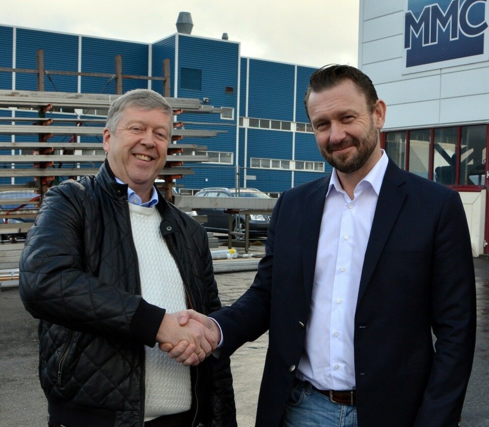 Avtroppende administrerende direktør Leif Gjelseth i MMC First Process (til venstre), sammen med Petter Leon Fauske som nå overtar som administrerende direktør.