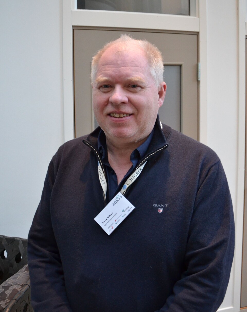 Frank Nilsen sa under aqKva at lusesenteret har gjort mye arbeid som har bragt kunnskap om lus fremover. Foto: Anette Elde Thomsen/Kyst.no. Frank Nilsen sa under aqKva at lusesenteret har gjort mye arbeid som har bragt kunnskap om lus fremover. Foto: Anette Elde Thomsen/Kyst.no.