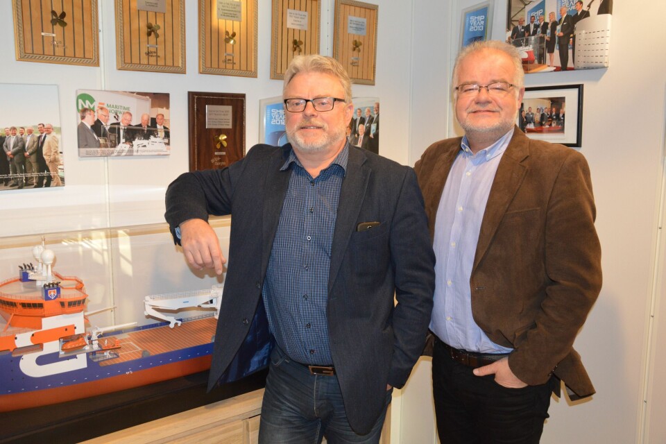 De to sjefene for Norsk Fiskeoppdrett og Skipsrevyen. Gustav Erik Blaalid t.v og Asle Strønen t.h.
