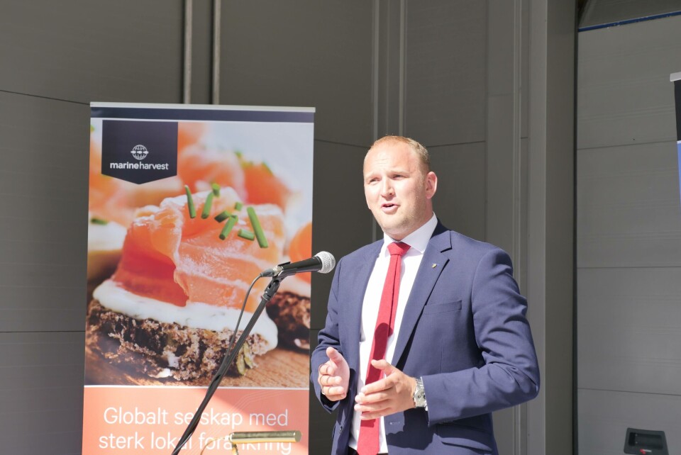 Jon Georg Dale, åpnet settefiskanlegget. Foto: Ola Helge Hjetland.