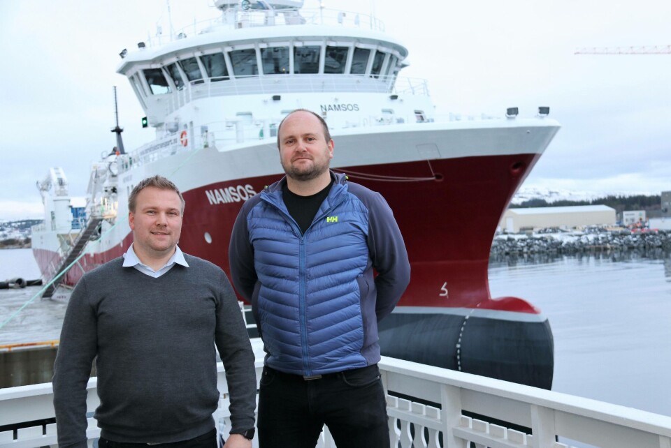 Daglig leder Oddleif Wigdahl i Norsk Fisketransport AS (til venstre) og prosjektleder Svein Vegard Volden i Anteo AS. Foto: Eystein Fiskum