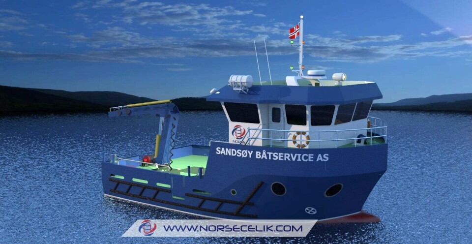 Den nye arbeidsbåten vil ha inspeksjons-ROV om bord. Fotoillustrasjon: Sandsøy Båtservice.