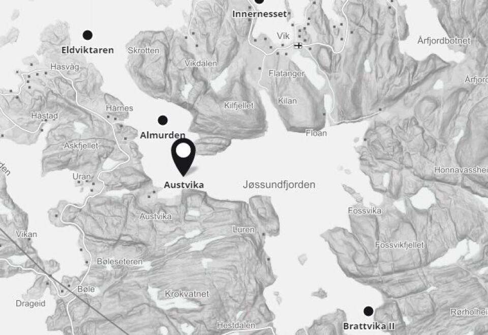 Lokalitet Austvika. Kart: Barentswatch.