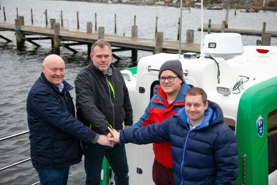 F.v. Kjetil Nygård, CEO i ProZero Norge, Henrik Sonne, senior Project Manager i Tuco Marine, -Johannes Møgster, CEO i Havkar Drift AS og Kenneth Seljen, Operations management i Havkar Drift AS. Foto: Tuco Marine.