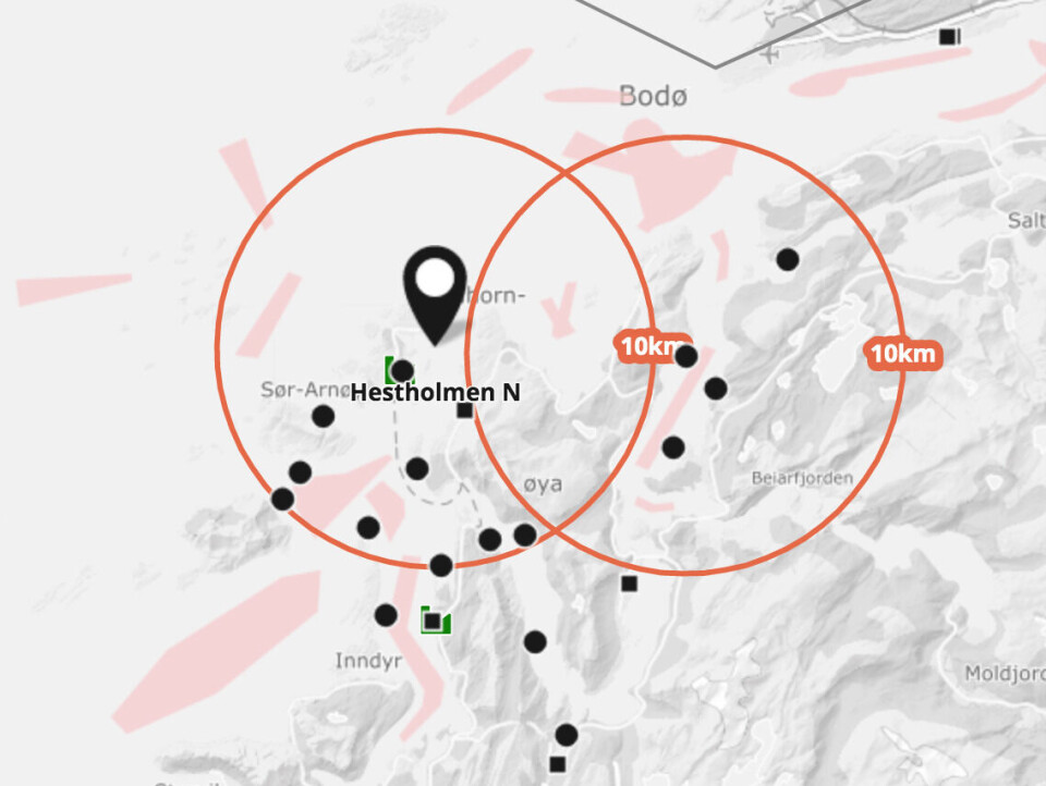 Lokalitet Hestholmen N. Skjermdump fra Barentswatch.