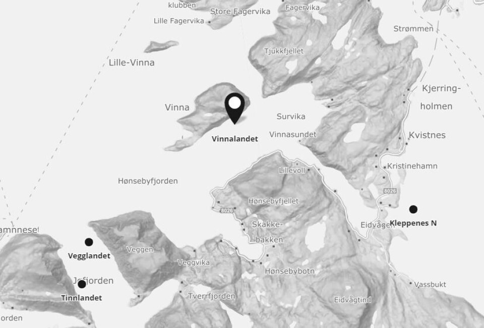 Lokalitet Vinnalandet. Skjermdump fra Barentswatch.