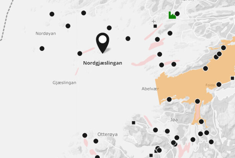 Skjermdump fra Barentswatch, fra lokalitet Nordgjæslingan.