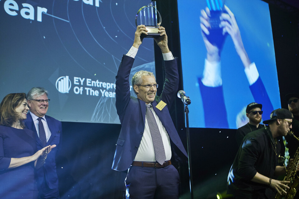 Per Grieg jr. i Grieg Seafood ASA gikk helt til topps i EY Entrepreneur Of The Year under mandagens nasjonale finale i Oslo. Foto: Bård Gudim.