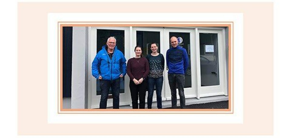 Fra venstre: Rune Wiulsrød (Pharmaq), Elise Hjelle (Pharmaq Analytiq), Petra E. Petersen (Heilsufrøðiliga Starvsstovan) og Debes H. Christiansen (Heilsufrøðiliga Starvsstovan). Foto: Pharmaq Analytiq.