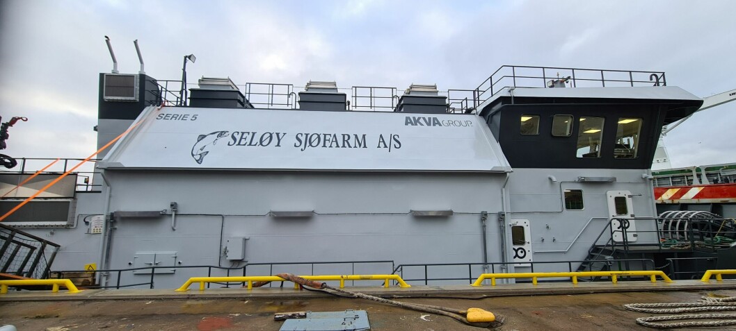 AKVA group overleverte fôrflåten «Heimdall» til Seløy Sjøfarm lille julaften, og flåten har en kapasitet på 500 tonn fiskefôr. Foto: Seløy Sjøfarm.