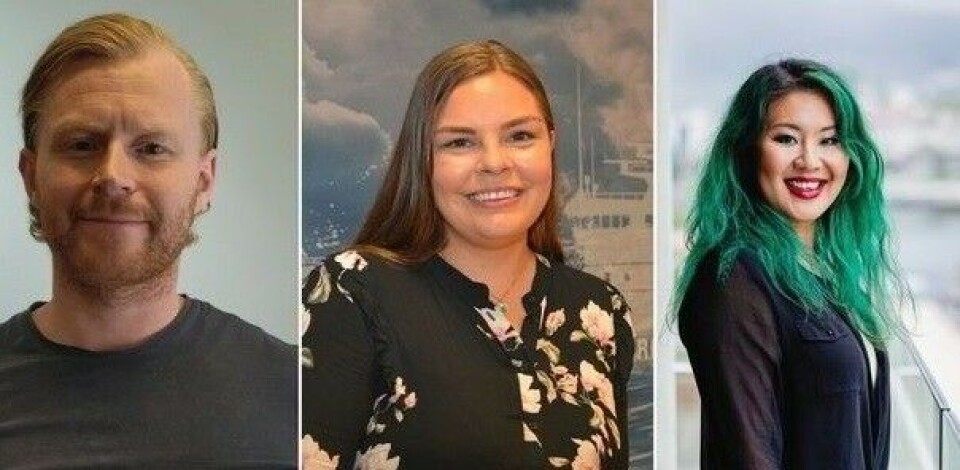 Leder Ole Troland, nestleder Hanna Bakke-Jensen og styremedlem Tasha Prestø-He er det nyvalgte styret i Youngfish. Foto: Sjømat Norge/Jan-Erik Indrestrand/Marius Pettersen