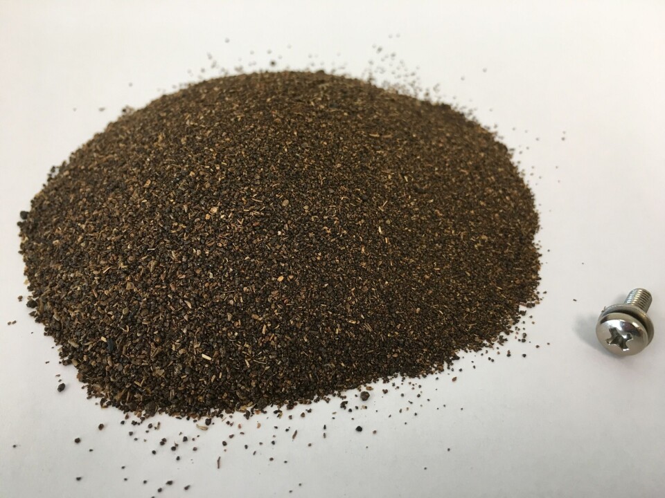 Det tørkede fiskeslammet har en konsistens som ligner på kaffe, ifølge selskapet. Foto: Multivector. Det tørkede fiskeslammet har en konsistens som ligner på kaffe, ifølge selskapet. Foto: Multivector.