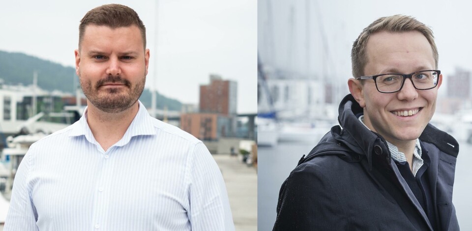 Jørgen Skeide, manager deed i Lerøy Seafood Group og Trond Ytre-Arne, innkjøpsdirektør i Cargill Aqua Nutrition region Nordsjøen. Foto: Lerøy/Cargill