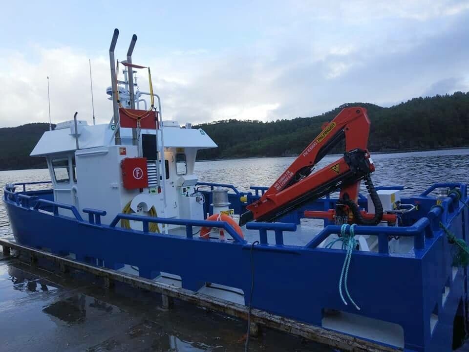 Fartøyet «Buholmen» er nå på vei til Salmar Farming fra Sletta Verft. Foto: Sletta verft.