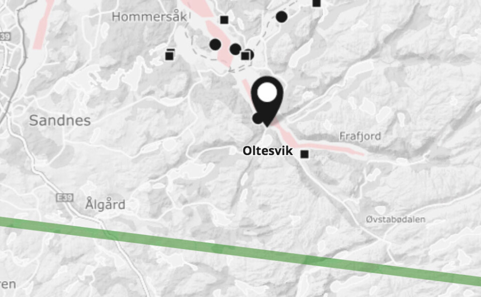 Lokalitet Oltesvik. Skjermdump fra Barentswatch.