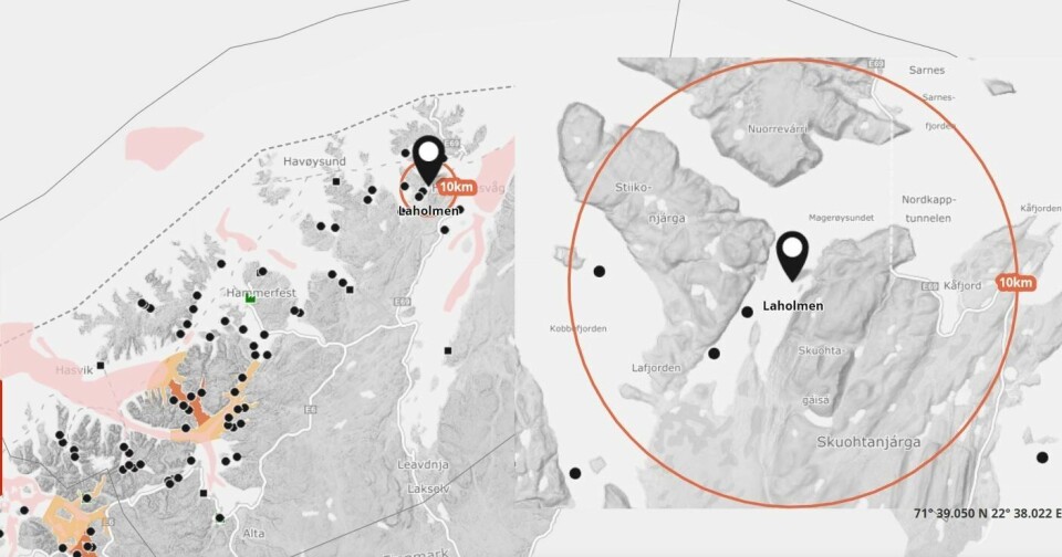Mattilsynet har nå fått bekreftet mistanken om ILA ved Grieg Seafood sitt anlegg Laholmen ved Nordkapp. Kilde: Barentswatch.