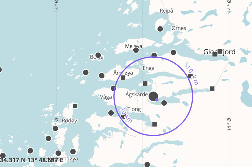 Det er mistanke om ILA på lokalitet Skålsvika. Skjermdump fra Barentswatch.