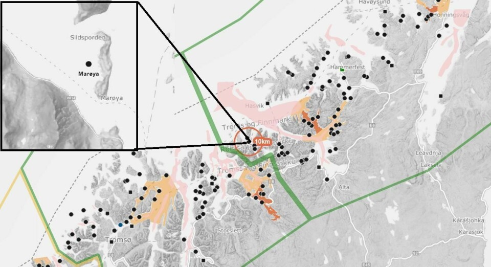 Det er mistanke om ILA ved oppdrettanlegg tilhørende Cermaq Norway. Illustrasjon: Barentswatch.