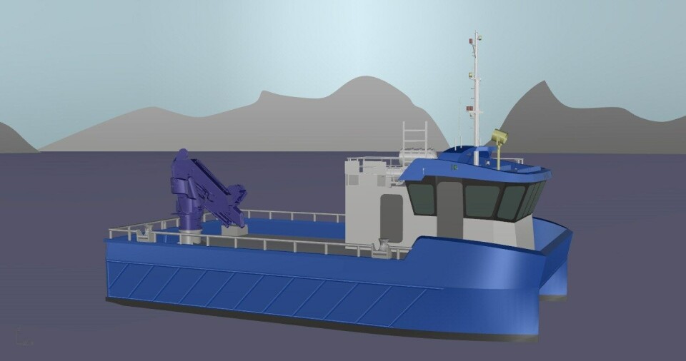 Grovfjord Mek. Verksted skal levere en oppdrettskatamaran til Salmar Nord sommeren 2018. Illustrasjon: GMV.