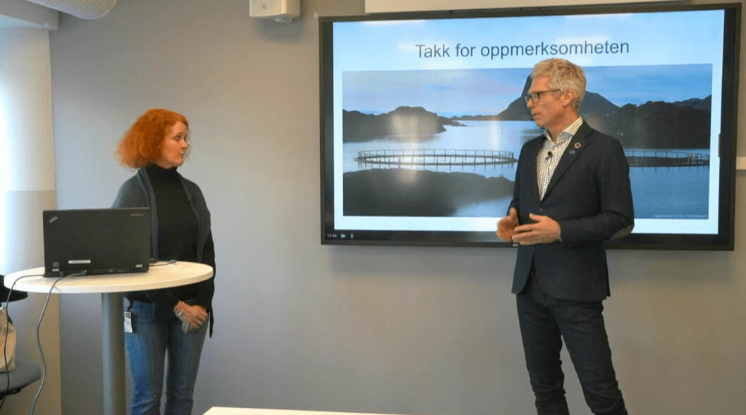 Forsker Ellen Sofie Grefsrud og Geir Lasse Taranger, fagdirektør i Havforskningsinstituttet. Skjermdump fra fremleggelsen av rapporten.