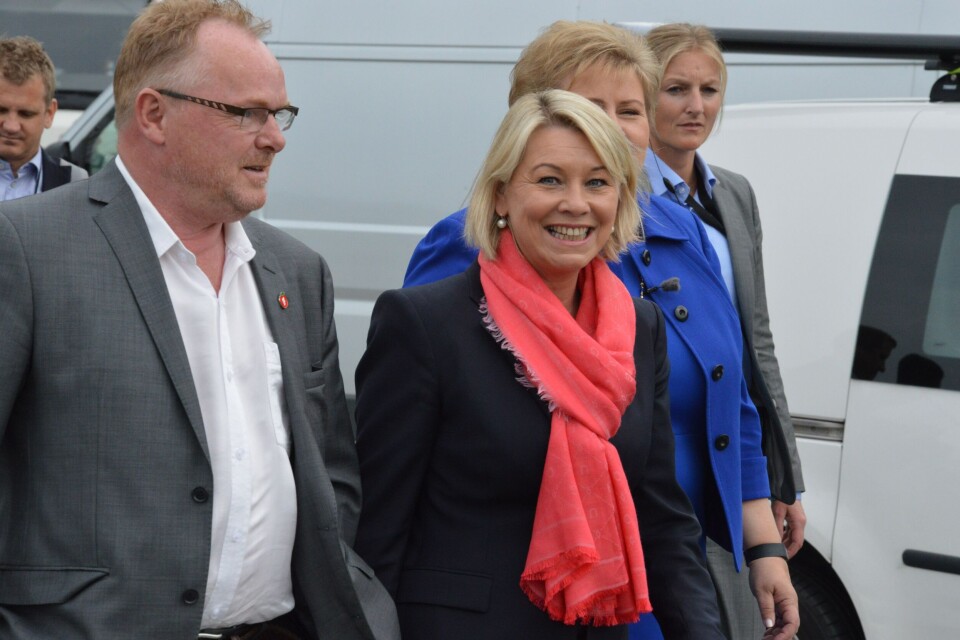 Monica Mæland og Per Sandberg. Foto: Therese Soltveit