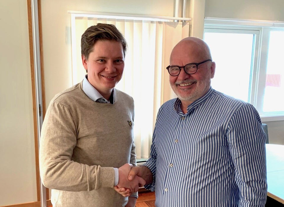 Styreleder Roy Bernt Pettersen og ny administrerende direktør Martin Rasmussen i Andfjord Salmon. Foto: Andfjord Salmon. Styreleder Roy Bernt Pettersen og ny administrerende direktør Martin Rasmussen i Andfjord Salmon. Foto: Andfjord Salmon.