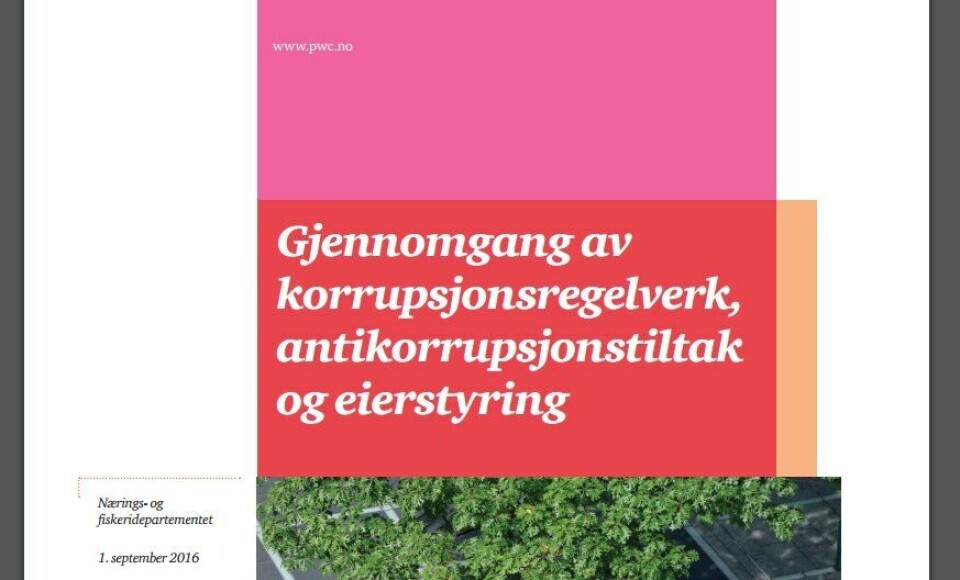 Rapport fra PwC om antikorrupsjon ble overlevert Nærings og fiskeridepartementet fredag 2. september 2016.
