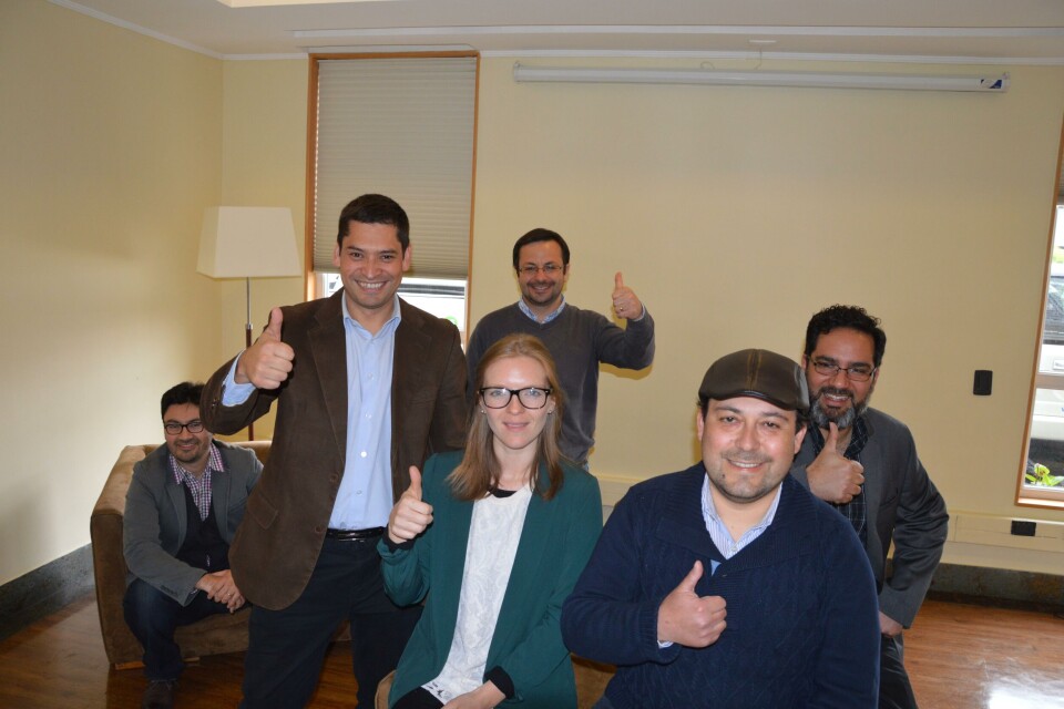 Team Salmonexpert: Fra vnstre: Patricio Gatica, Erich Guerrero, Daniella Balin, Patricio Feest, Christian Perez og Fernando Caceres.