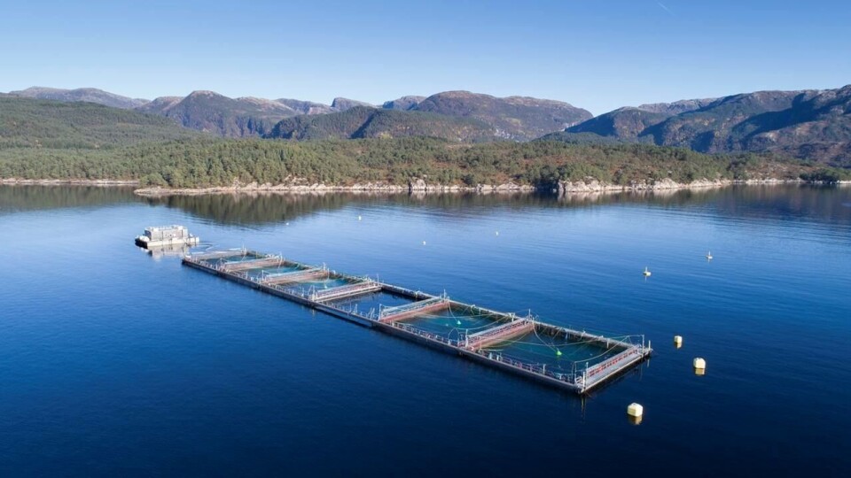 På Engesund Fiskeoppdrett sin lokalitet Leirvika i Masfjorden kommune har dei prøvd ut ei hybridløysning kalla «Batterator». Foto: Engesund Fiskeoppdrett.