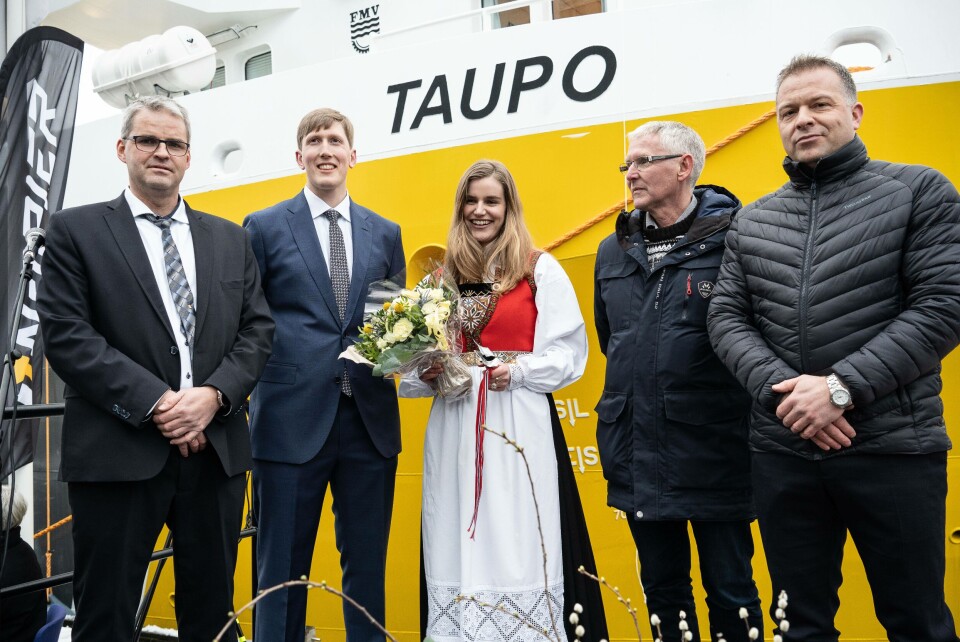 26. januar ble «Taupo» døpt i Haugesund. Reporter: Magne Langåker
