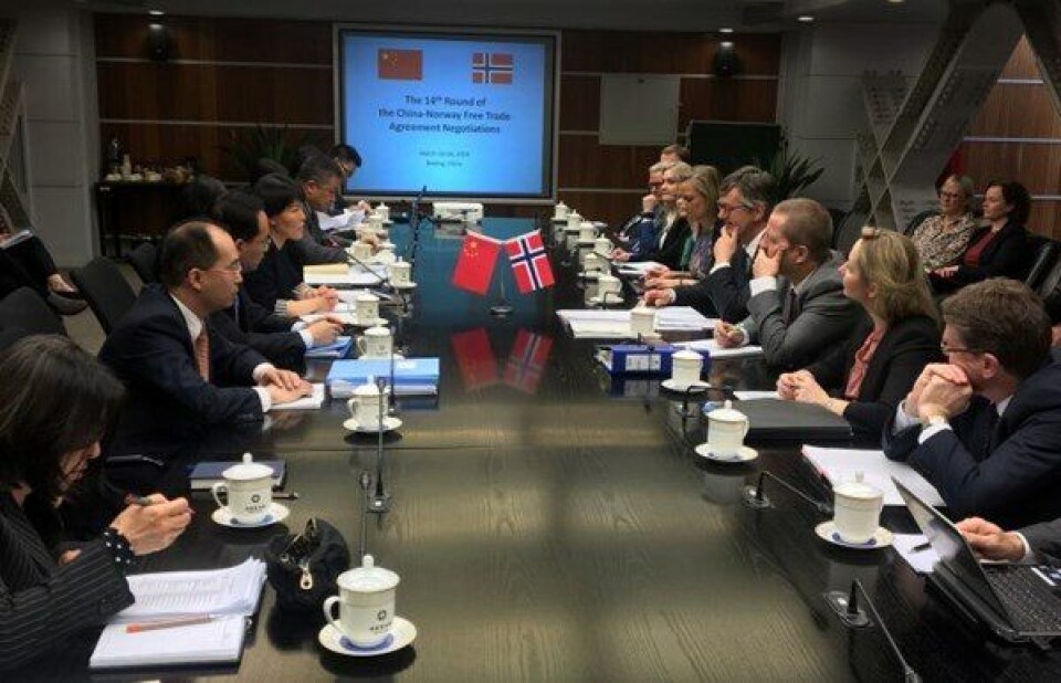 Forhandlere fra Norge og Kina møttes til den 14. forhandlingsrunden denne uka. Foto: NFD. Forhandlere fra Norge og Kina møttes til den 14. forhandlingsrunden denne uka. Foto: NFD.