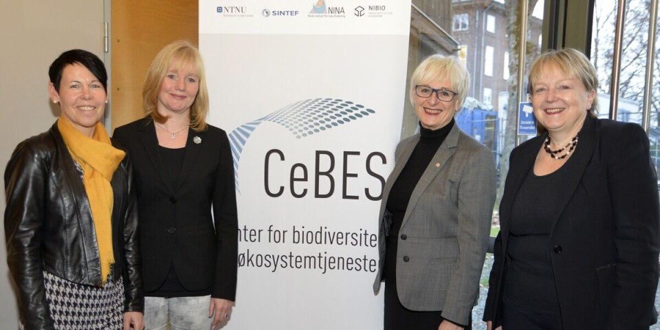Adm.dir. Norunn Sæther Myklebust, NINA, Adm. dir Alvhild Hedstein, NIBIO, Prorektor for forskning Kari Melby, NTNU, og konsernsjef Unni Steinsmo, SINTEF. Foto: Åge Hojem, NTNU Vitenskapsmuseet