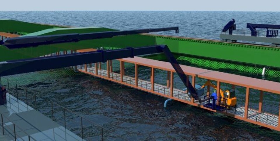 Nordlaks sine havfarmer skal se slik ut. Konstruksjonen blir 430 meter lang, og 54 meter bred. Foto: NSK Ship design.
