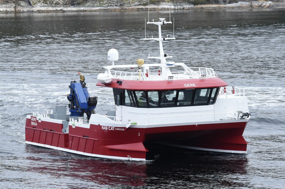 NCS i Troms overtok denne uken sin fjerde NabCat fra Moen Marin; konkret MS Gere på knappe 15 meter. Katamaranen har to hovedmotorer hver på 575 hk og går 12 knop uten last. Foto: Moen Marin.