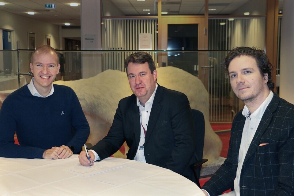 Fra venstre - CEO Geir Arne Solheim, Havkraft; Salgs- og markedssjef Ola Staverløkk Elpro; COO Sean Nikolai Haldane, Havkraft.