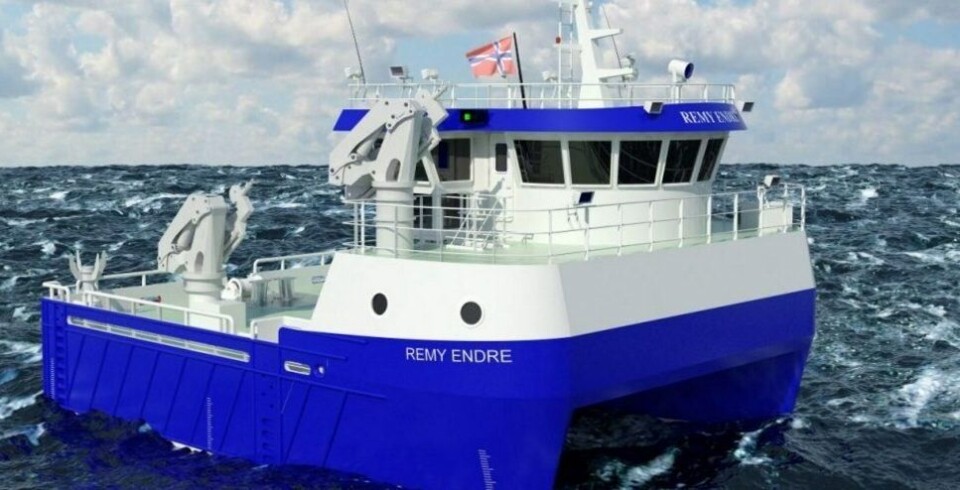 Arbeidskatamaranen Remy Endre skal leveres til Aqua Seaworks AS. Foto: Hemli Ship Design.